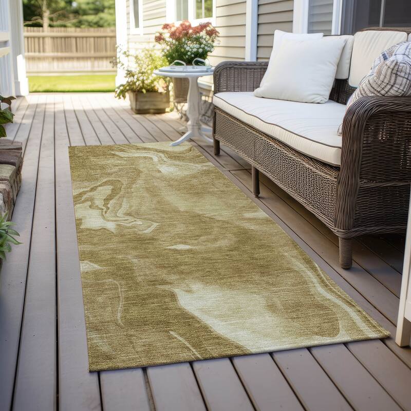Machine Washable Indoor/ Outdoor Chantille Abstract Motion Rug - Brown - 2'3" x 7'6"