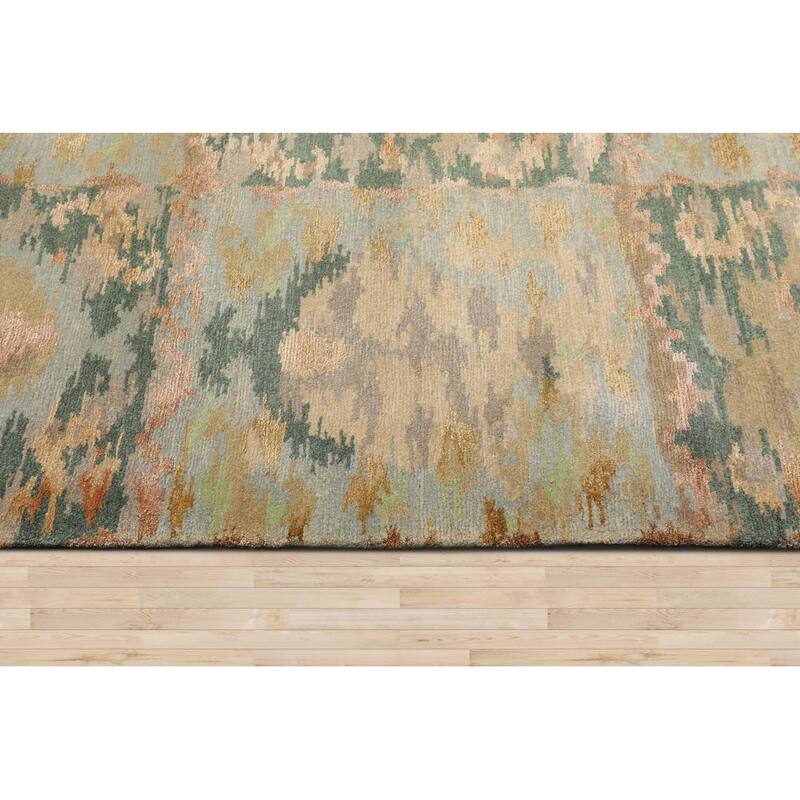 Hand Knotted Tibetan Aqua Tibetan Wool Traditional Oriental Area Rug - 6' x 9'