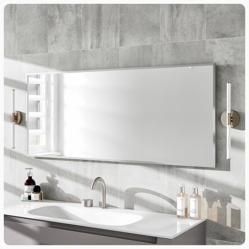 Eviva Sax 47" x 20" Rectangular Brushed Nickel Metal Framed Mirror - Brushed Nickel