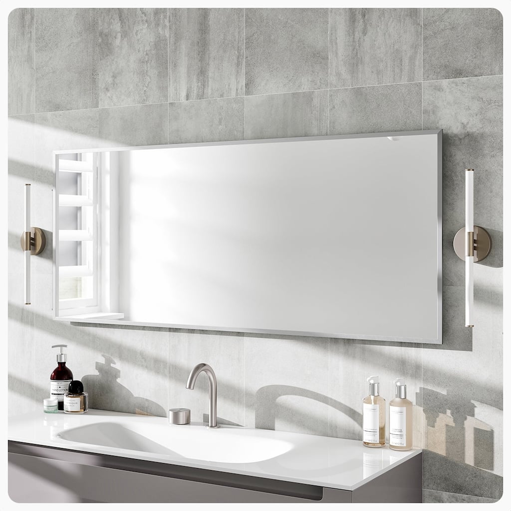 Eviva Sax 47" x 20" Rectangular Brushed Nickel Metal Framed Mirror - Brushed Nickel