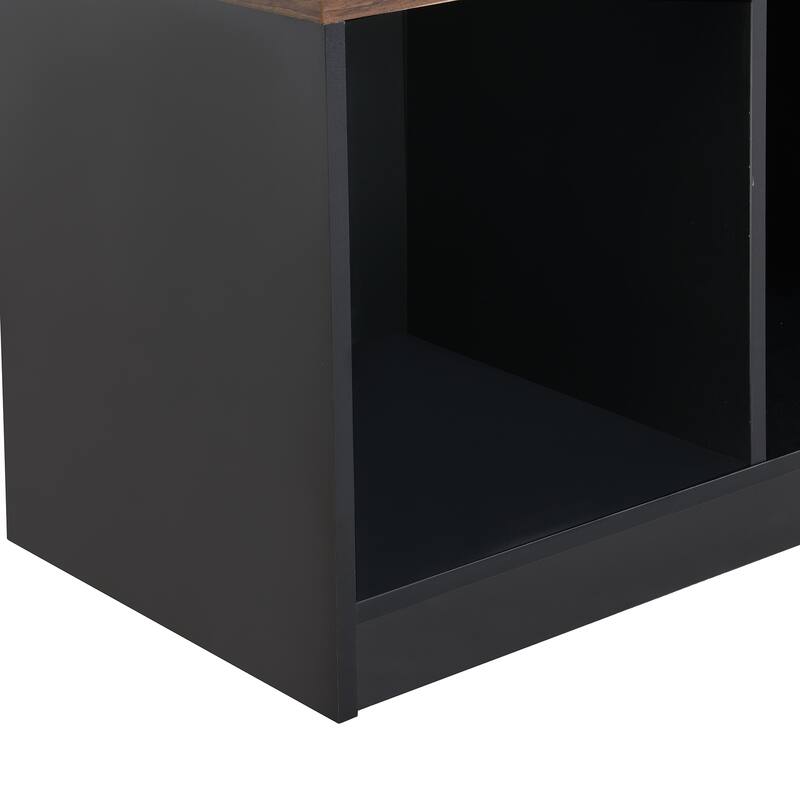 Versatile Hall Tree with 4 Hanging Hooks, Brown Wood Grain Bench with Multiple Storage Space