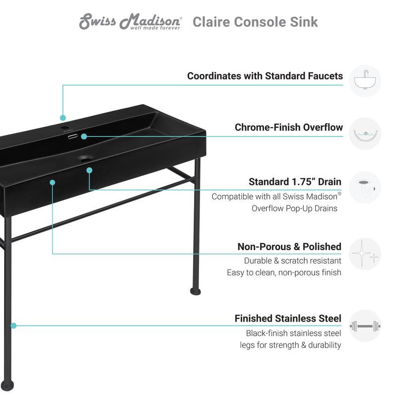 Claire 24 Ceramic Console Sink Matte Black Basin Black Legs