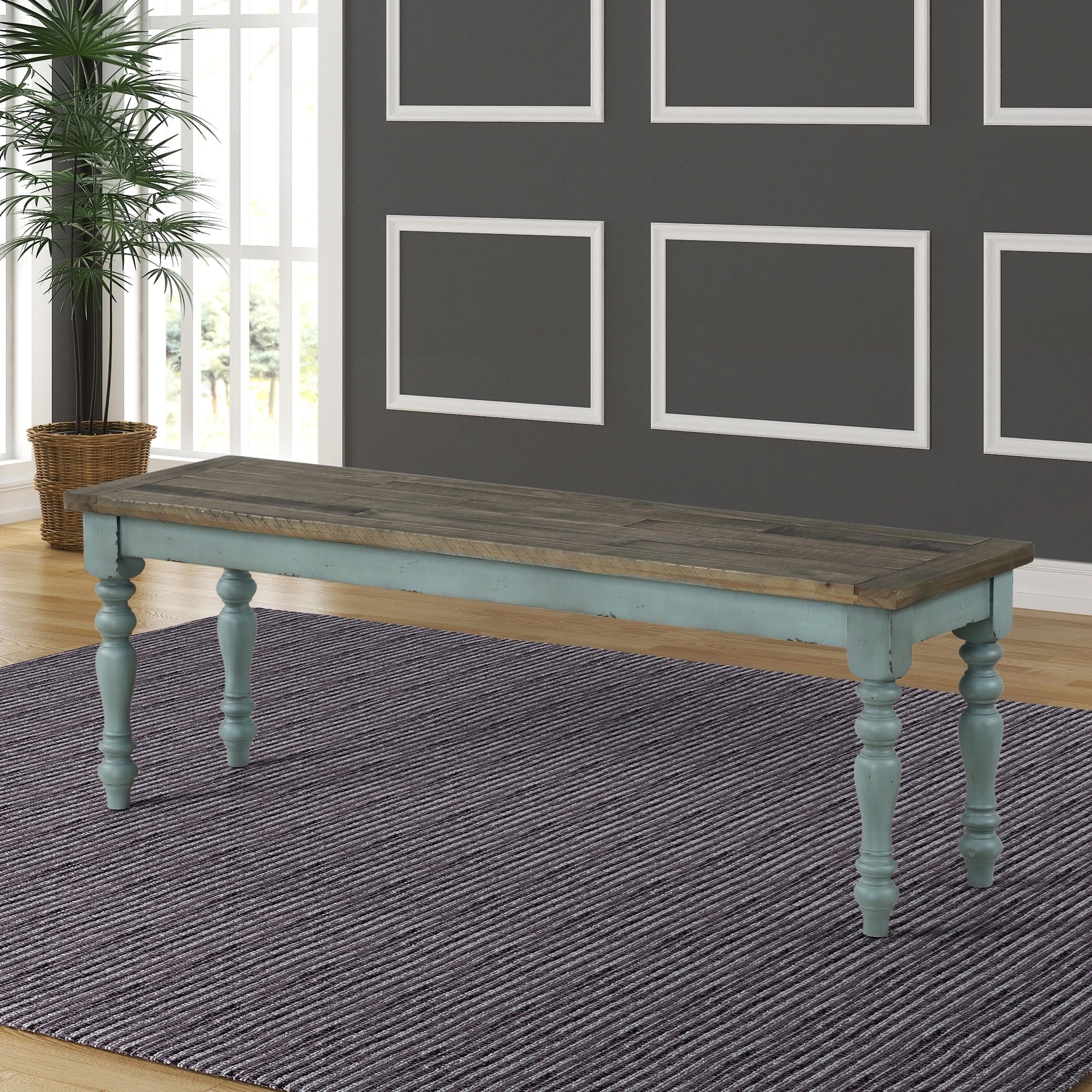 Two-Tone Wood Upholstered Dining Bench