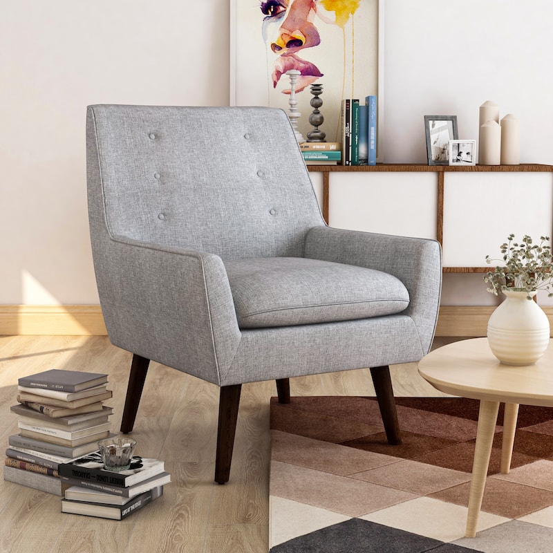 Valla Modern Wood Button Tufted Flared Arms Accent Chair by Carson Carrington - Light Grey