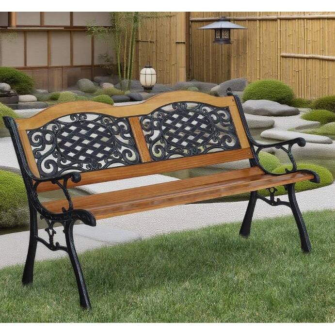 GDFStudio - Rowan Classic Outdoor Garden Bench with Timeless Park-Style Comfort and Supportive Design - Garden Bench