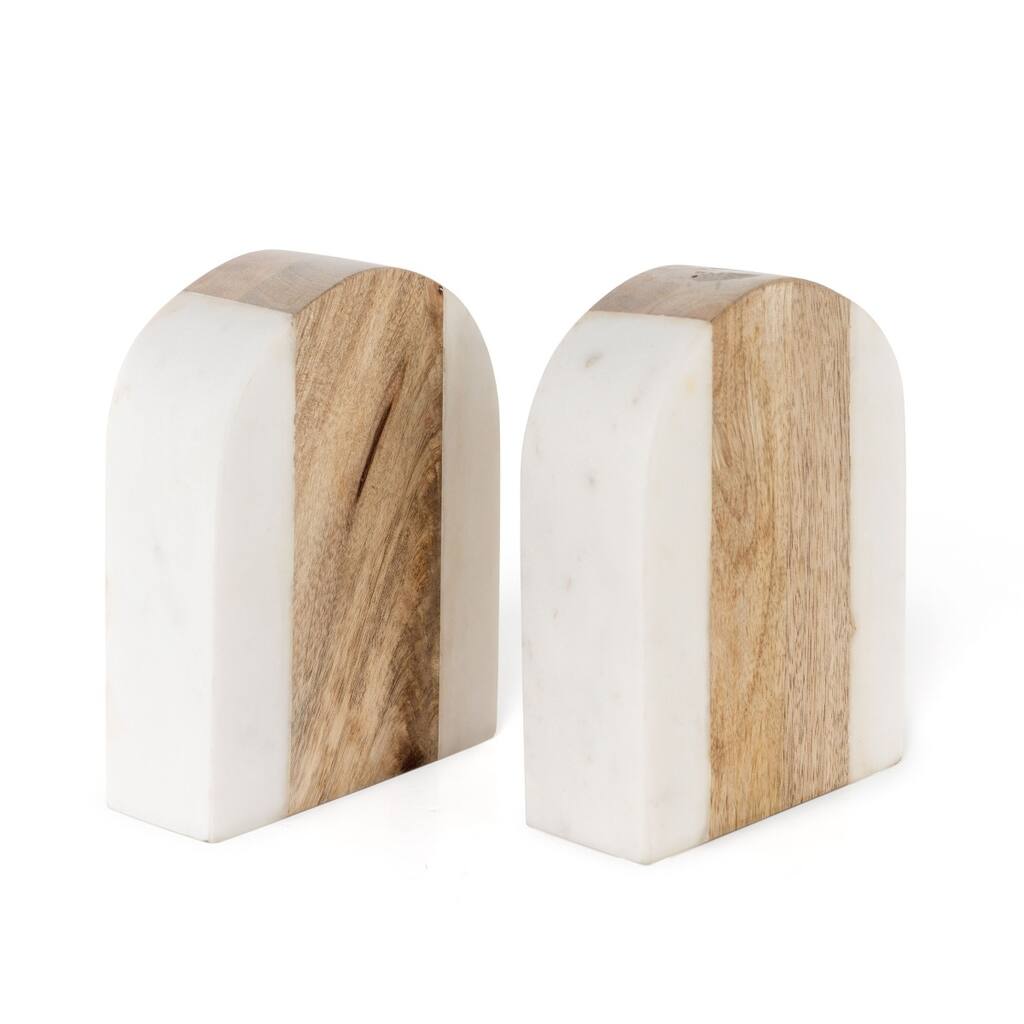 Wagner Wood and Marble Arch Bookends, Set of 2 - 5" x 2" x 6" each