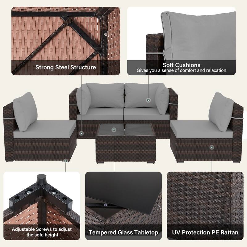 Patio Watcher 5-Piece Wicker Patio Conversation Set with Cushions