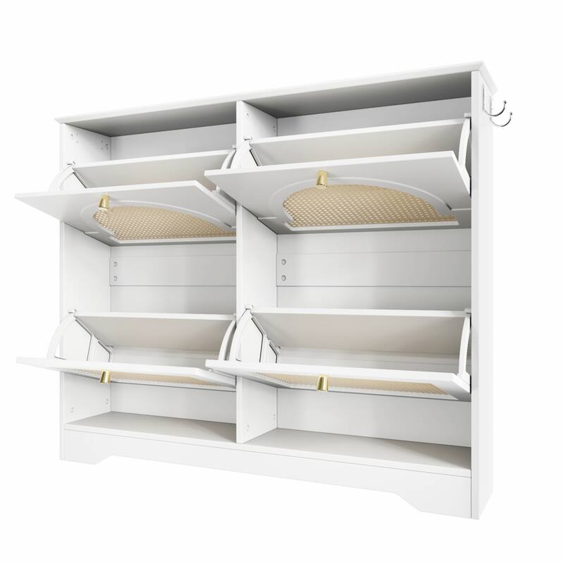 Freestanding Tipping Bucket Shoe Cabinet with 4 Flip Drawers