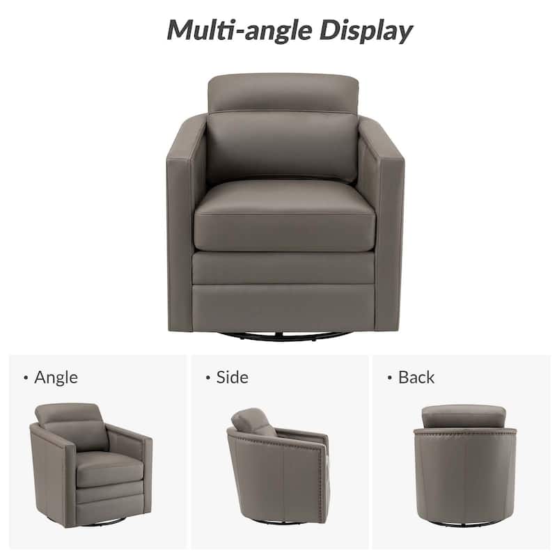 Jorge 28.74" Wide Genuine Leather Swivel Chair with Arms
