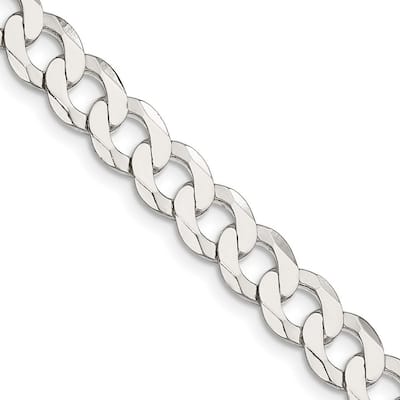 Curata 925 Sterling Silver 8mm Closed Link Flat Curb Chain Necklace (Lobster)