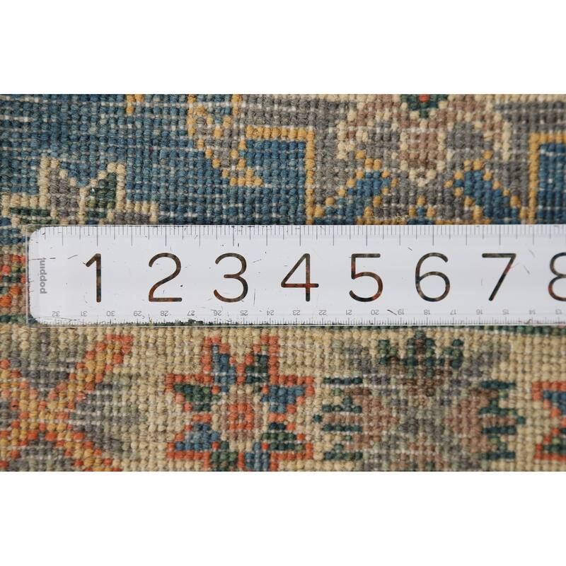 Hand Knotted Oriental 100% Wool Carpet Traditional Geometric Navy Blue & Blues Kazak Area Rug - 2' 10'' X 1' 11''