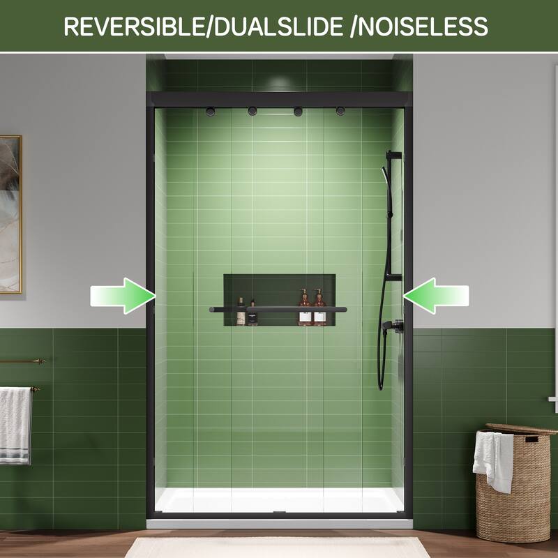 48" Sliding Shower Door with Double Doors, 8mm Tempered Glass, Aluminum Frame and Stainless Steel Rollers
