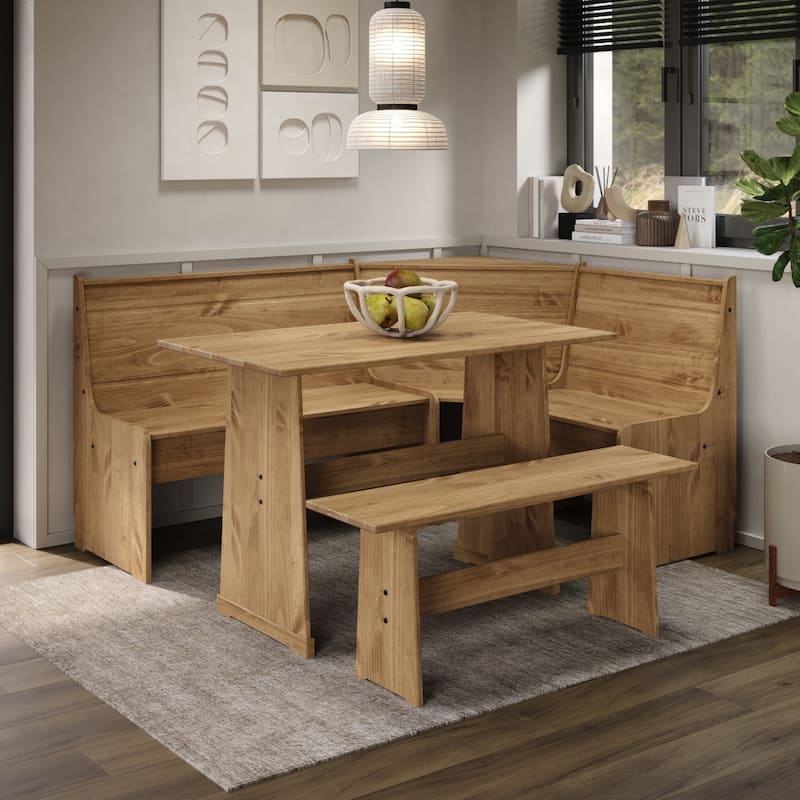OSHOME Model COR805 Solid Pine Corner Dining Booth in Corona Brown