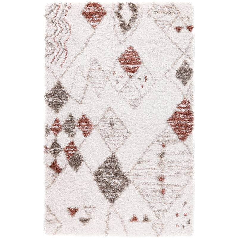 Noori Rug Lux Nolan Geometric 2-inch Thick Shag Rug - 10'0" x 14'0" - Ivory/Rust