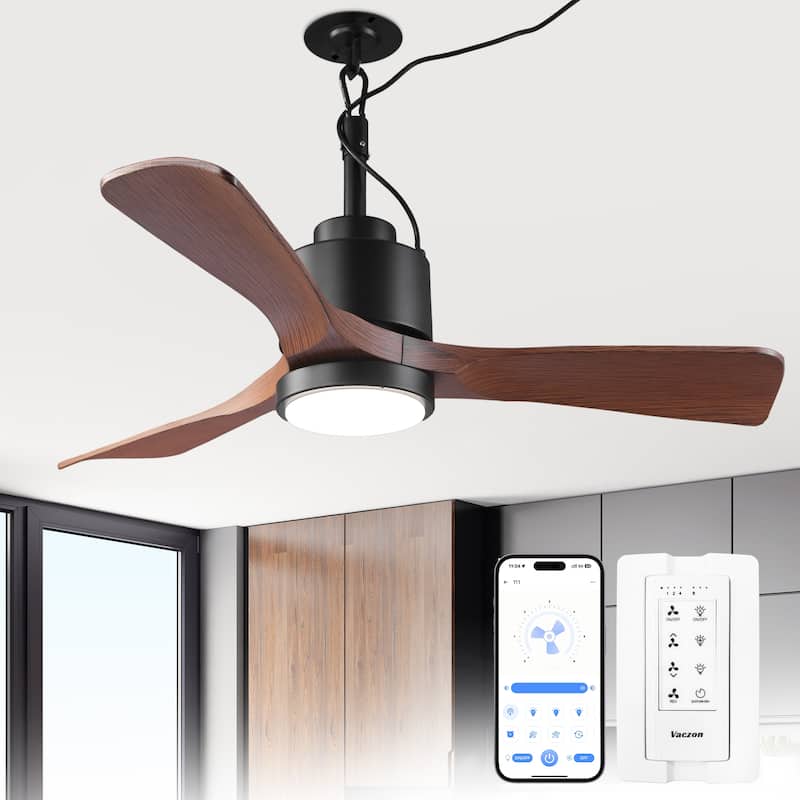 Vaczon 42" Classic Walnut Waterproof Wet Outdoor Smart Ceiling Fan with Light and Remote, App Control