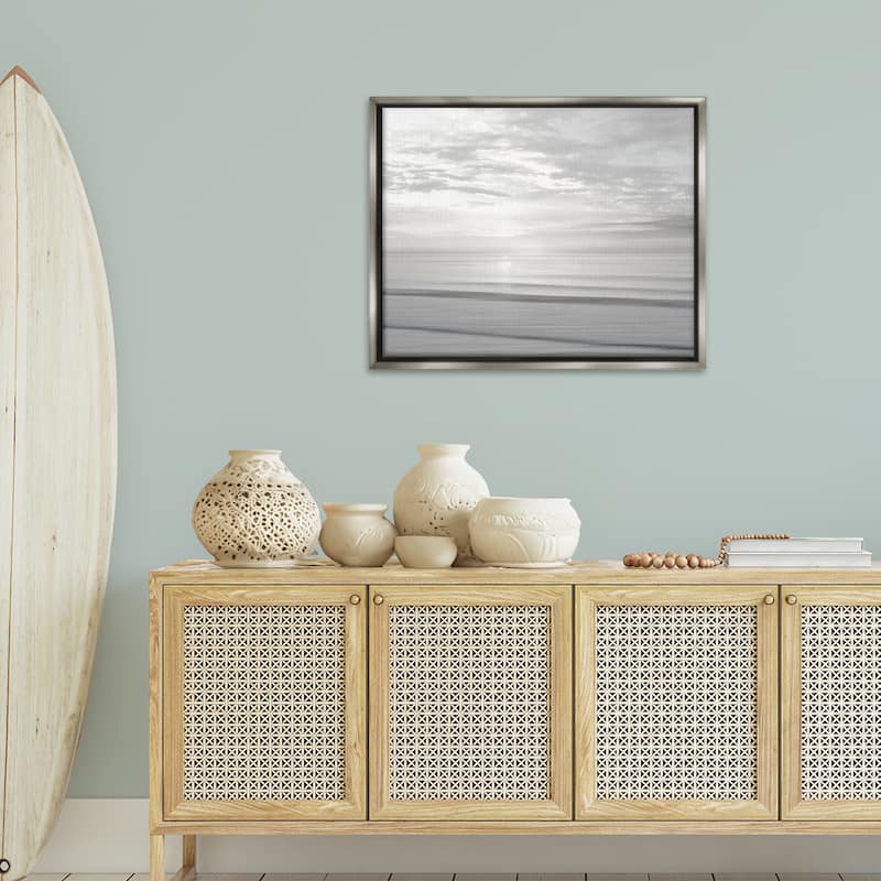 Stupell Soft Serene Beach Reflection Framed Floater Canvas Wall Art Design By Maggie Olsen