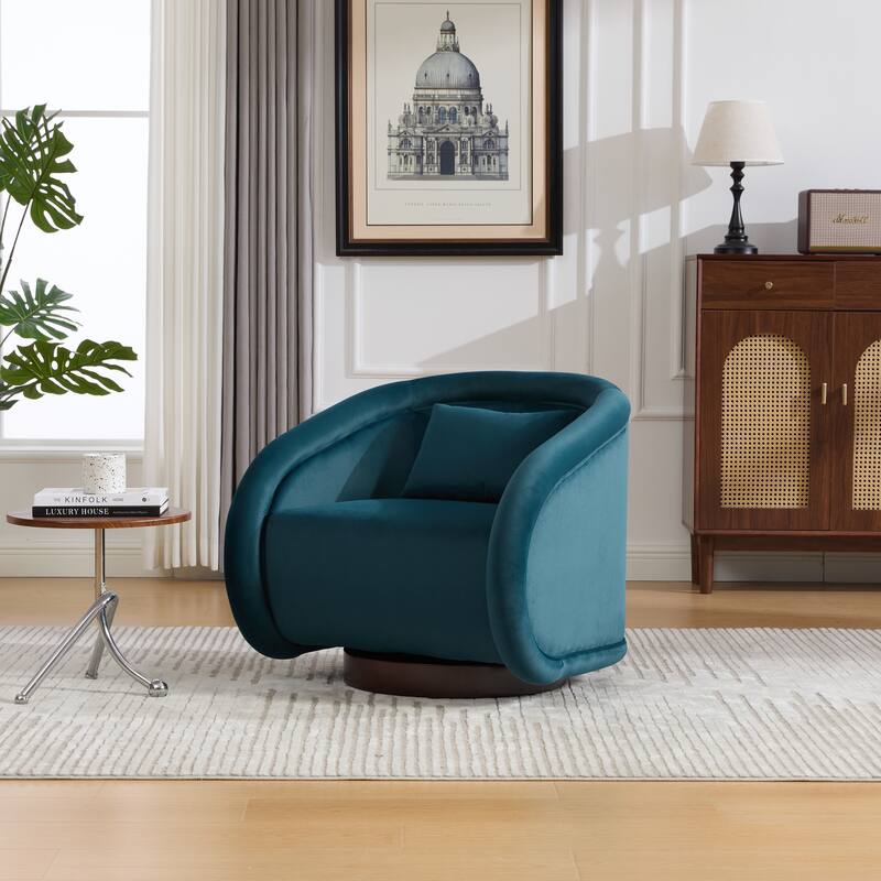360-degree Swivel Barrel Chair with Velvet Fabric Upholstery, Comfy Pumpkin-Shaped Swivel Chair for Living Room, Bedroom