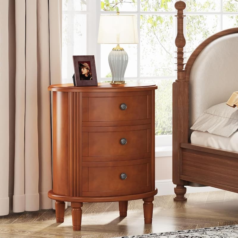 White Wood No Assembly Required 3-Drawer Bedside Table for Bedroom