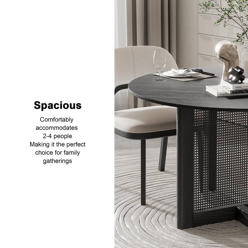 Farmhouse Kitchen Dining Room Table Furniture Round Kitchen Table with Rattan Woven Legs for Kitchen Bar Living Room