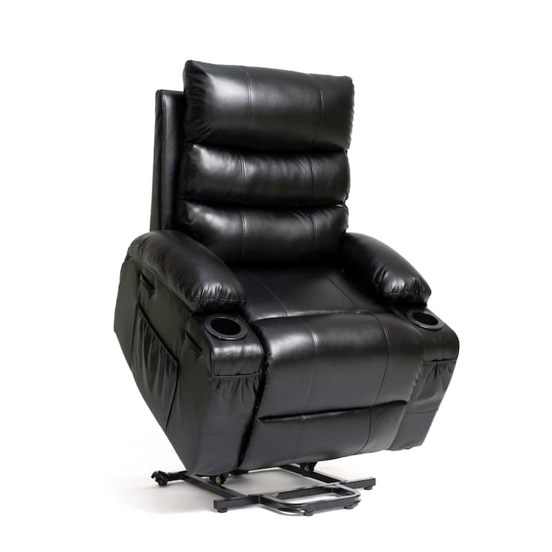 21"W Large Size Electric Power Lift Recliner,8 Point Vibration Massage And Lumber Heat,Remote Control,Side Pockets,Cup Holders