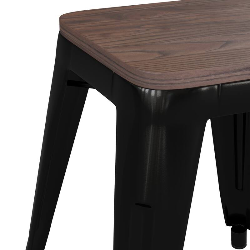 Set of 4 18" Table Height Indoor Stackable Metal Stool with Wood Seat