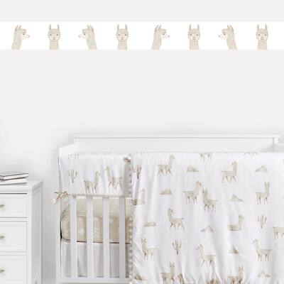 Boho Llama Wallpaper Wall Border - Gender Neutral Beige Taupe Tan White Bohemian Southwest Aztec Watercolor Mountain Farmhouse