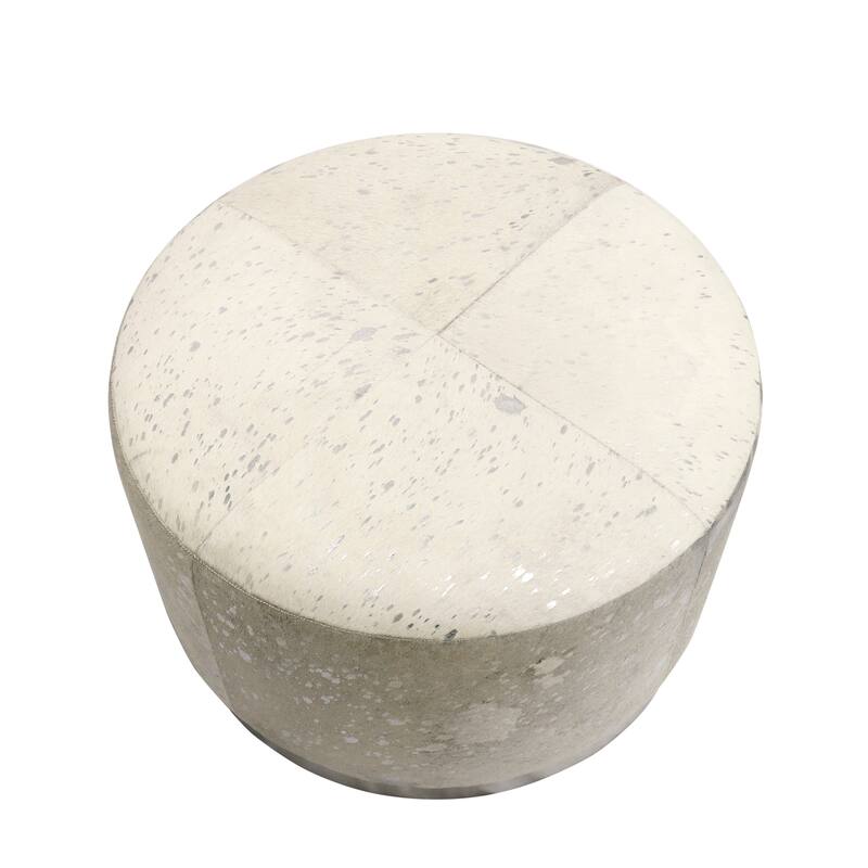 Pasargad Home Safari Cowhide Ottoman with Stainless Steel Base