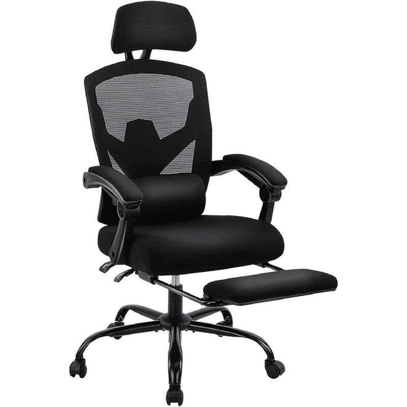 Home Office Desk Chair with Footrest, High-Back Mesh Reclining Chairs with Headrest for Home, Office, Gaming, Student - Black