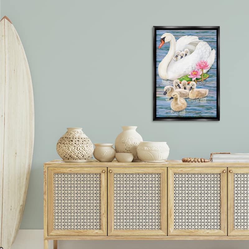 Stupell Swan Family & Lotus Flowers Framed Floater Canvas Wall Art Design By Rosiland Solomon