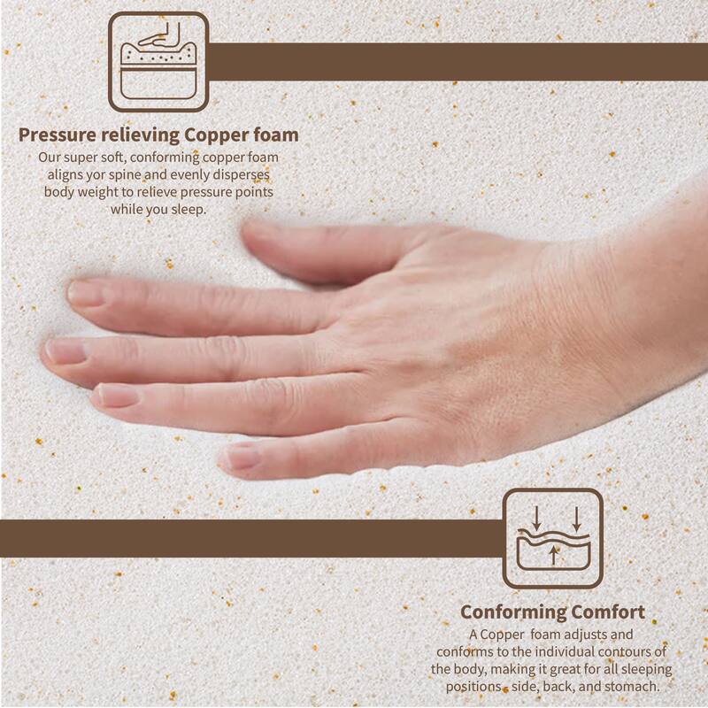 1", 2" & 3" Copper-Infused Memory Foam Mattress Toppers, Beige