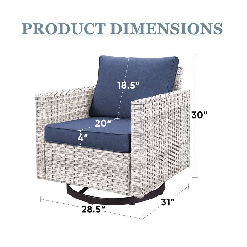 Rattan Glider Chair with Sturdy Frame - Light Grey