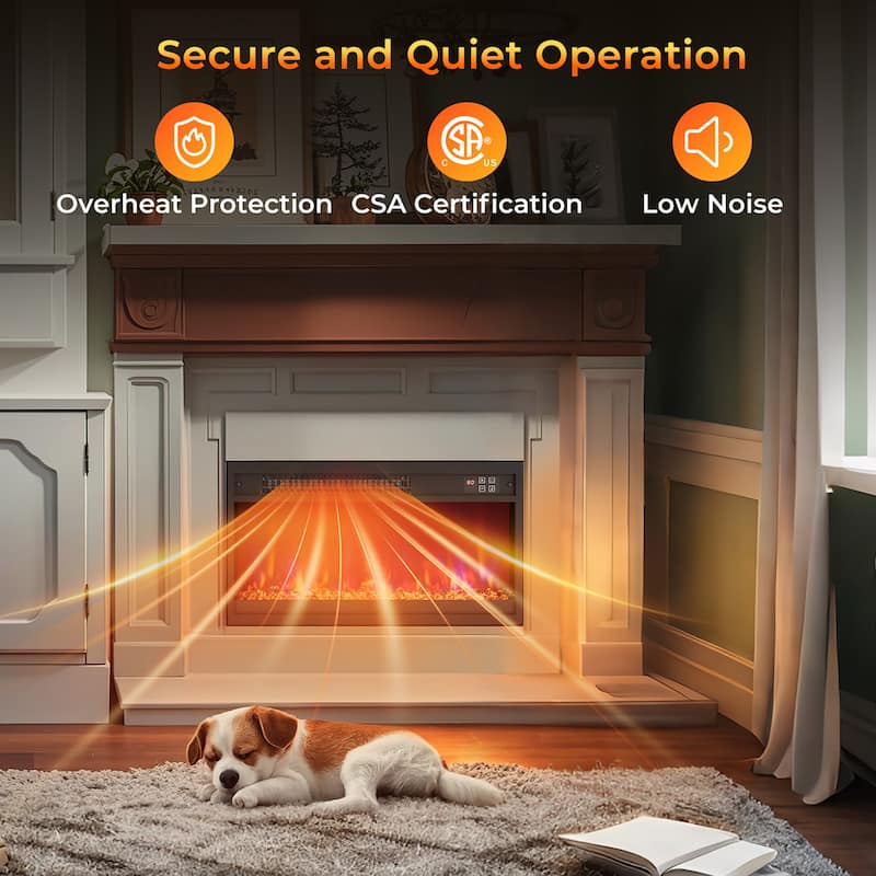 Gymax 23'' Electric Fireplace Insert Recessed 1500W Fireplace Heater