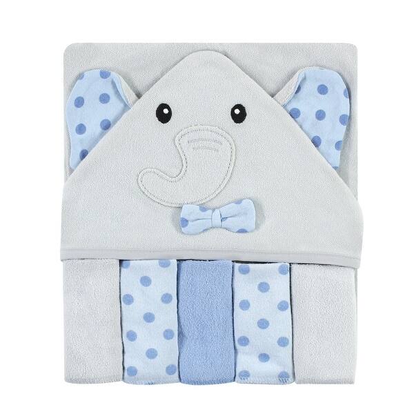 slide 1 of 1, Hudson Baby Unisex Hooded Towel and Five Washcloths, Blue Dots Gray Elephant, One Size - Blue Dots Gray Elephant - One Size One Size - Blue Dots Gray Elephant