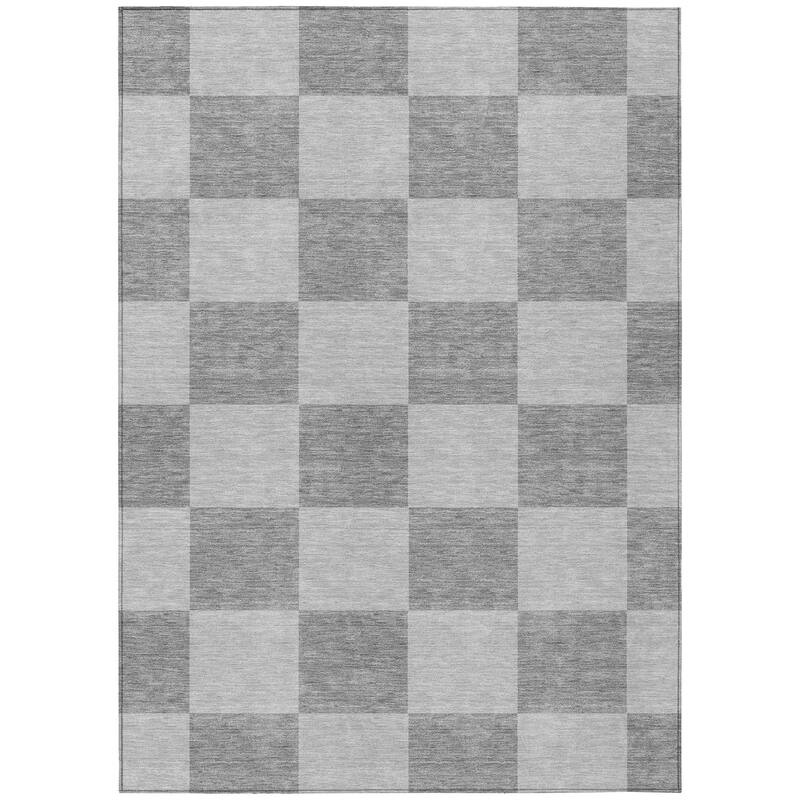 Machine Washable Indoor/ Outdoor Modern Checker Chantille Rug