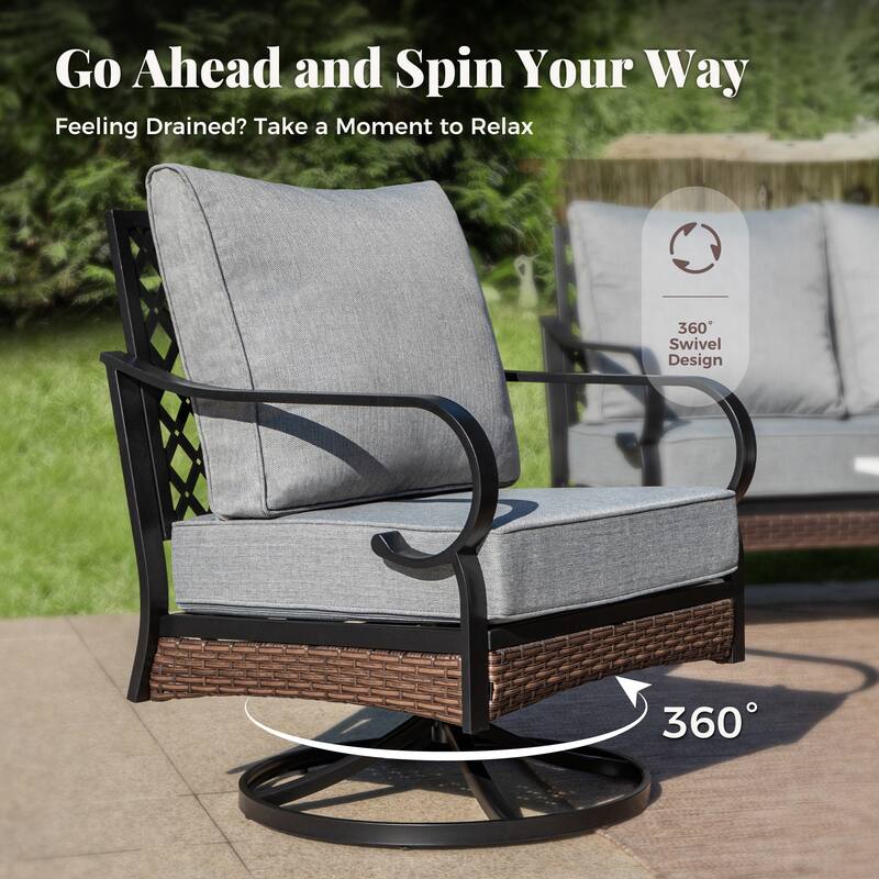 MAISON ARTS 5-Seat Outdoor Patio Furniture Sets, 2 x Cushioned Chairs, 1 x 3-Seat Sofa with Marbling Coffee Table