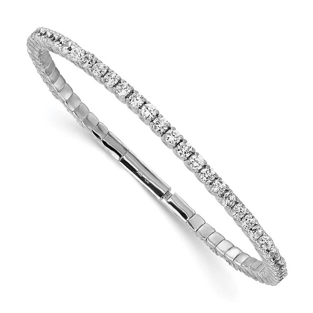 Curata 925 Sterling Silver 7" or 8" 3.1mm Cubic Zirconia Flexible Stackable Line Bangle Bracelet