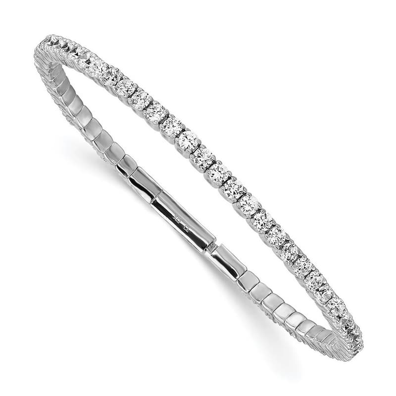 Curata 925 Sterling Silver 7" or 8" 3.1mm Cubic Zirconia Flexible Stackable Line Bangle Bracelet