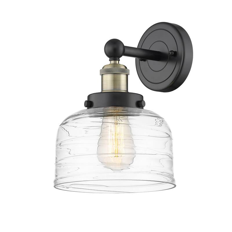 Innovations Lighting 616-1W-10-7-L Bell Sconce Bell 10" Tall Wall - Black Antique Brass / Clear Deco Swirl