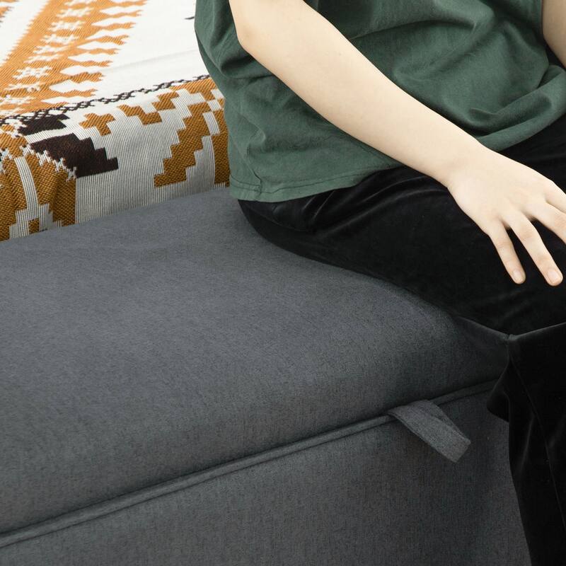HOMCOM Modern Upholstered Storage Bench with Arms, Linen-Feel Fabric Ottoman Bench, Dark Grey