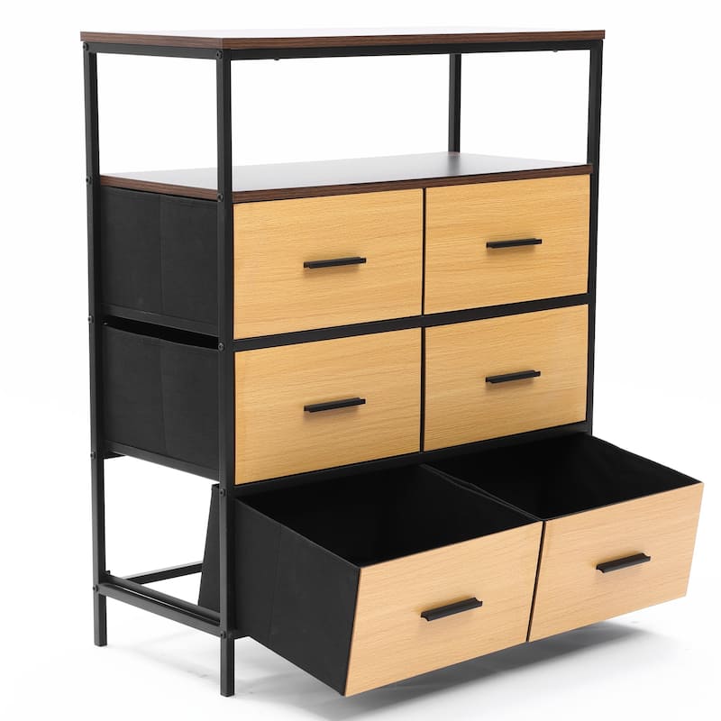 Black and Brown Manufactured Wood 6-Drawer 1-Shelf Accent Chest