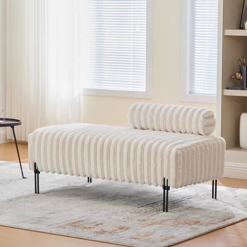 End of Bed Bench Window Ottoman Footrest with Adjustable Back for Living Room Bedroom Entryway Hallway Small Space - Beige