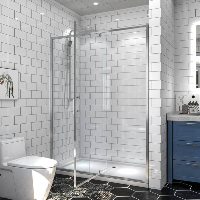 Modland 42''/48''/54''/60''W x 71''H Frameless Pivot Swing Shower Door Enclosure with 1/4" SGCC Tempered Glass Door - 54*71 - Chrome