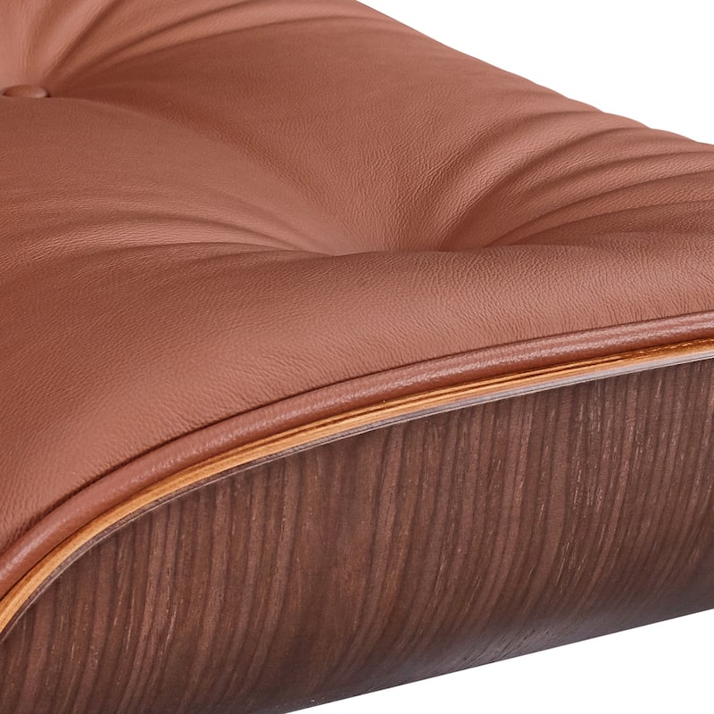 HomeRoots 27" Brown and Light Brown Tufted Genuine Leather Swivel Lounge Chair With Ottoman - 27.17 in. x 27.50 in. x 20.47 in.