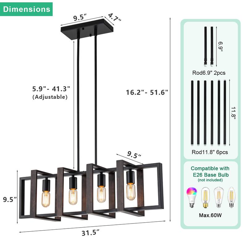 Starsky 4-Light Industrial Linear Kitchen Island Light Lantern Farmhouse Chandelier