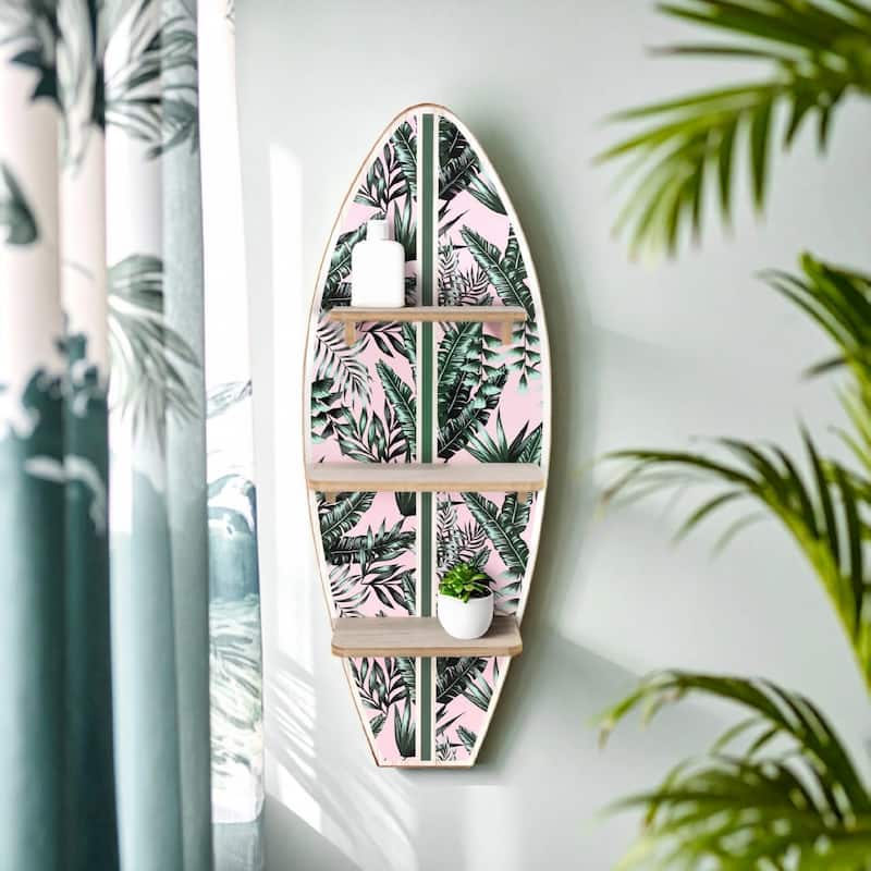 American Art Decor Surfboard Wall Shelf Coastal Beach Themed Decorative Wall Art Storage for Home or Office