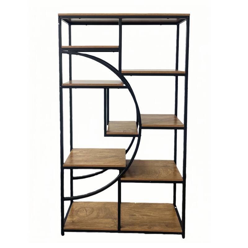 Industrial Etagere Bookcase with 8-Open Storage Shelf, Tall Geometric Book Shelves - Bright Brown