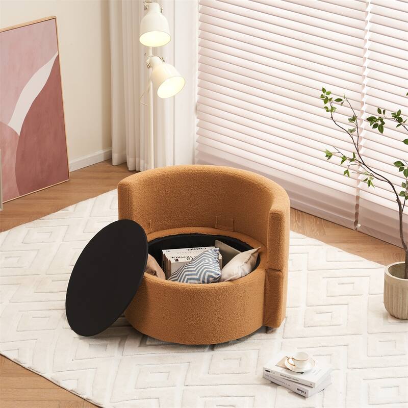 Teddy Fabric Swivel and Storage Chair w/ Back Cushion for Living Room