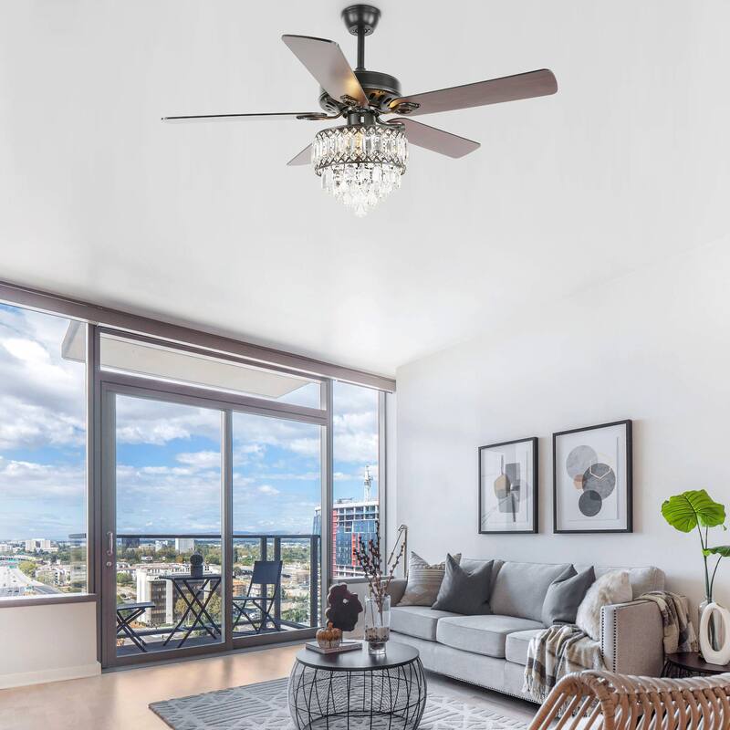 Bella Depot 52" Modern Crystal Ceiling Fan with Remote and Light Kit ,3-speed Reversible Blades