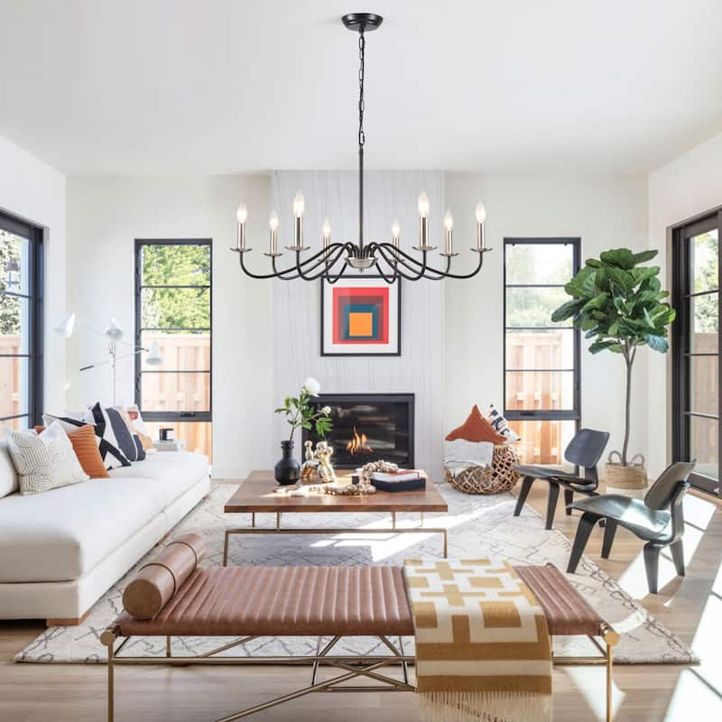8-Light 30.7 in. Farmhouse Chandeliers for Bedroom Living Room Study
