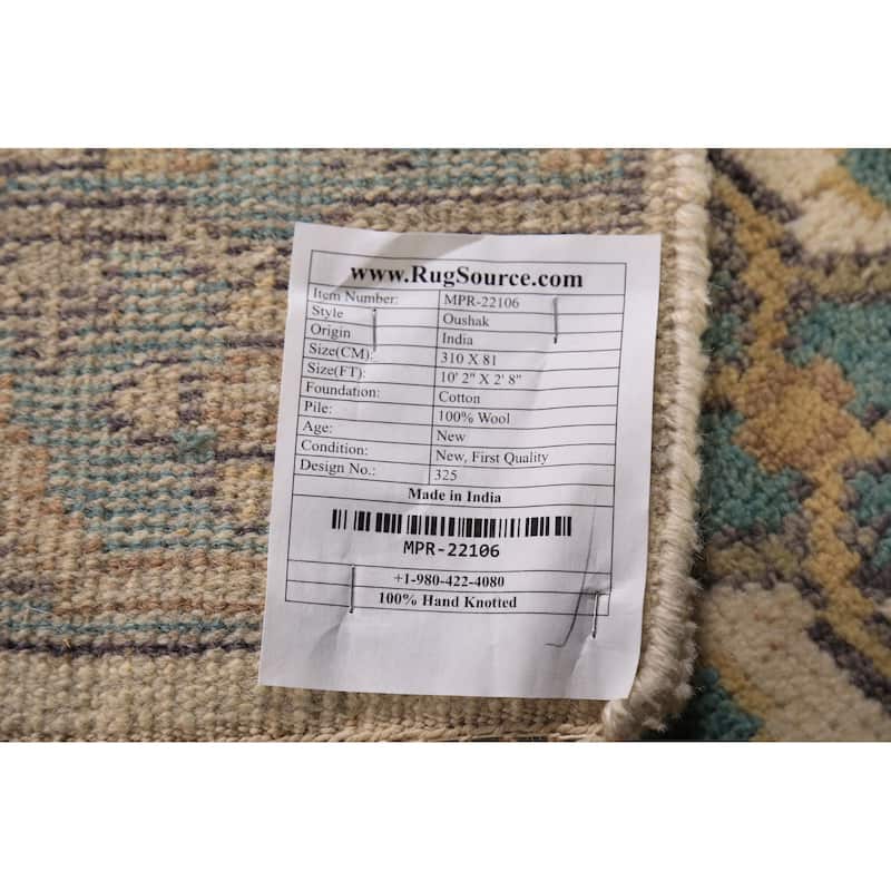 Oushak Oriental Runner Rug Hand-Knotted Floral Wool Carpet - 2'8" x 10'2"